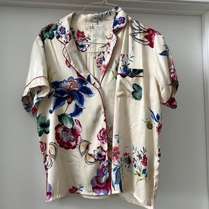 Johnny Was floral silk blouse, size S